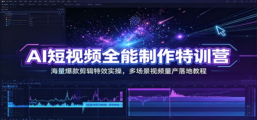 AI短视频全能制作特训营：海量爆款剪辑特效实操，多场景视频量产落地教程-搞钱利器