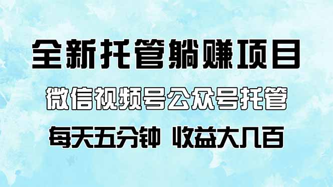 全新托管躺赚项目，微信视频号公众号托管代运营，每天五分钟，收益大几百-搞钱利器