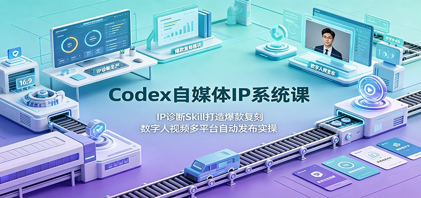 Codex自媒体IP系统课：IP诊断Skill打造爆款复刻，数字人视频多平台自动发布实操-搞钱利器