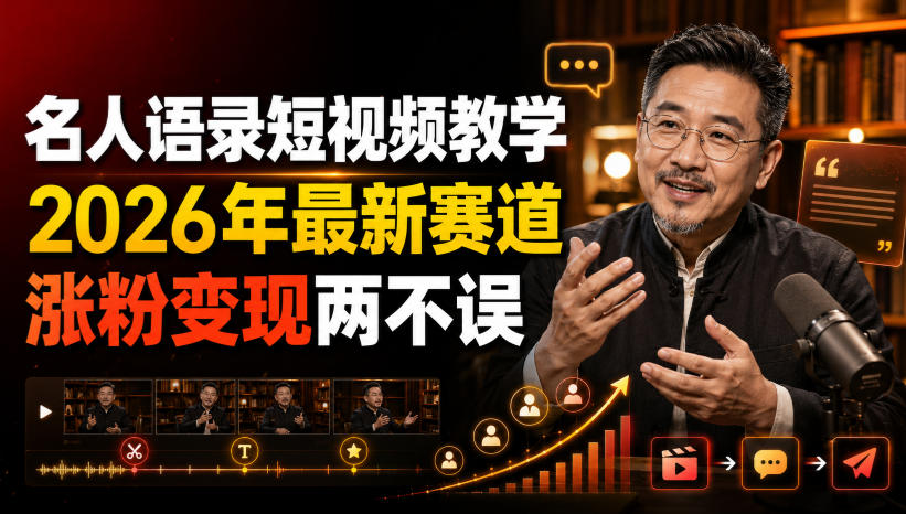 名人语录短视频教学，2026年最新赛道，涨粉变现两不误-搞钱利器