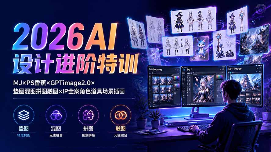2026AI设计进阶特训：MJ×PS香蕉×GPTimage2.0×垫图混图拼图融图×IP全案角色道具场景插画-搞钱利器