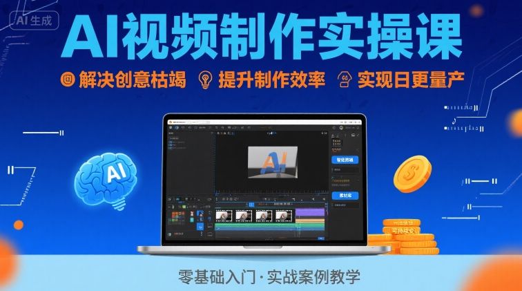Ai视频制作实操课，解决创意枯竭、效率低下痛点，实现日更量产可持续变现-搞钱利器