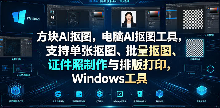 方块AI抠图，电脑AI抠图工具，支持单张抠图、批量抠图、证件照制作与排版打印，Windows工具-搞钱利器