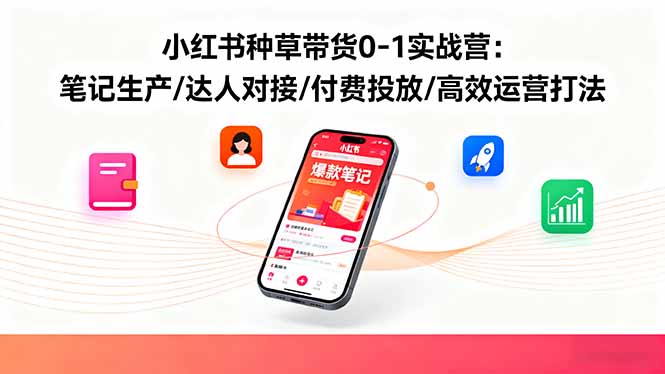 小红书种草带货0-1实战营：笔记生产/达人对接/付费投放/高效运营打法-搞钱利器