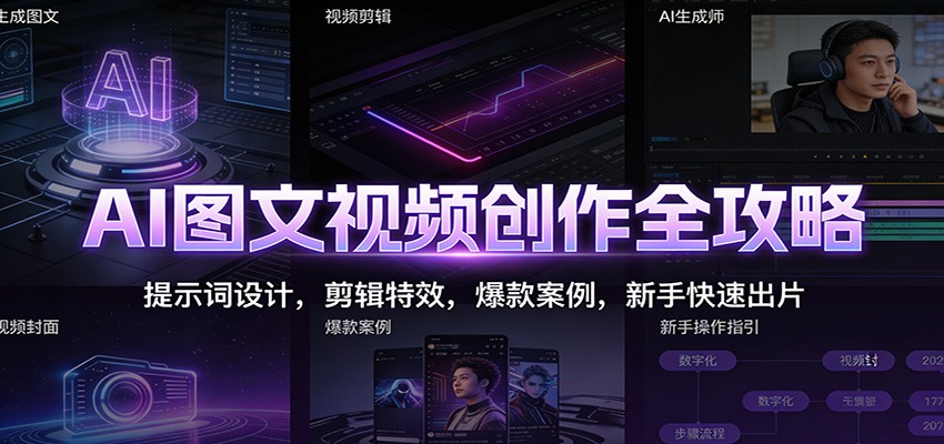 AI图文视频创作全攻略:提示词设计,剪辑特效,爆款案例,新手快速出片-搞钱利器