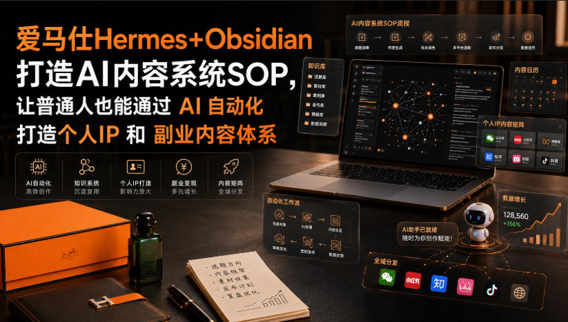 爱马仕Hermes+Obsidian打造AI内容系统SOP，让普通人也能通过 AI 自动化打造个人IP 和 副业内容体系-搞钱利器