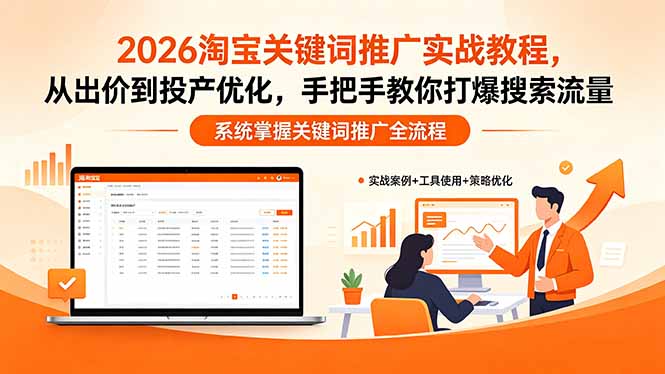 2026淘宝关键词推广实战教程，，从出价到投产优化，手把手教你打爆搜索流量-搞钱利器