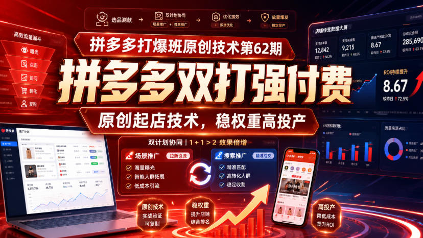 拼多多打爆班原创技术第62期，拼多多双打强付费，原创起店技术，稳权重高投产-搞钱利器