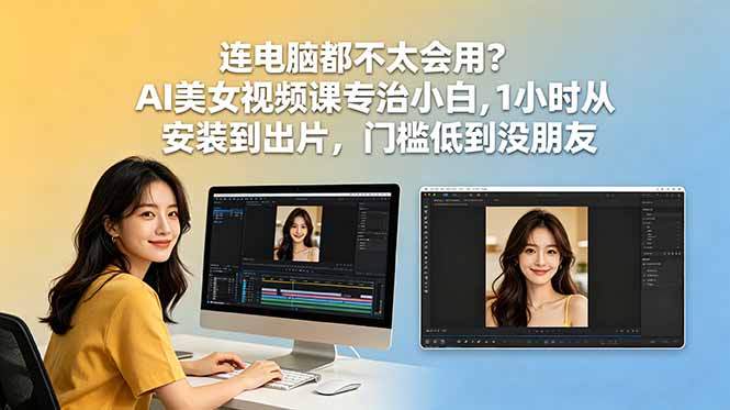 连电脑都不太会用？AI美女视频课专治小白，1小时从安装到出片，门槛低到没朋友-搞钱利器
