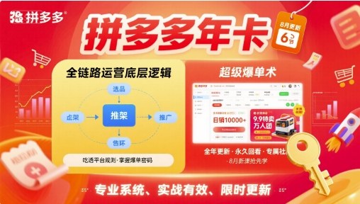 拼多多年卡【8月更新6节】拼多多全链路运营底层逻辑，超级爆单术-搞钱利器