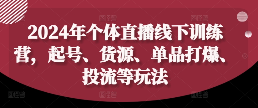 2024年个体直播训练营，起号、货源、单品打爆、投流等玩法-搞钱利器