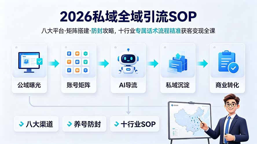 2026私域全域引流SOP｜八大平台·矩阵搭建·防封攻略，十行业专属话术流程精准获客变现全课-搞钱利器