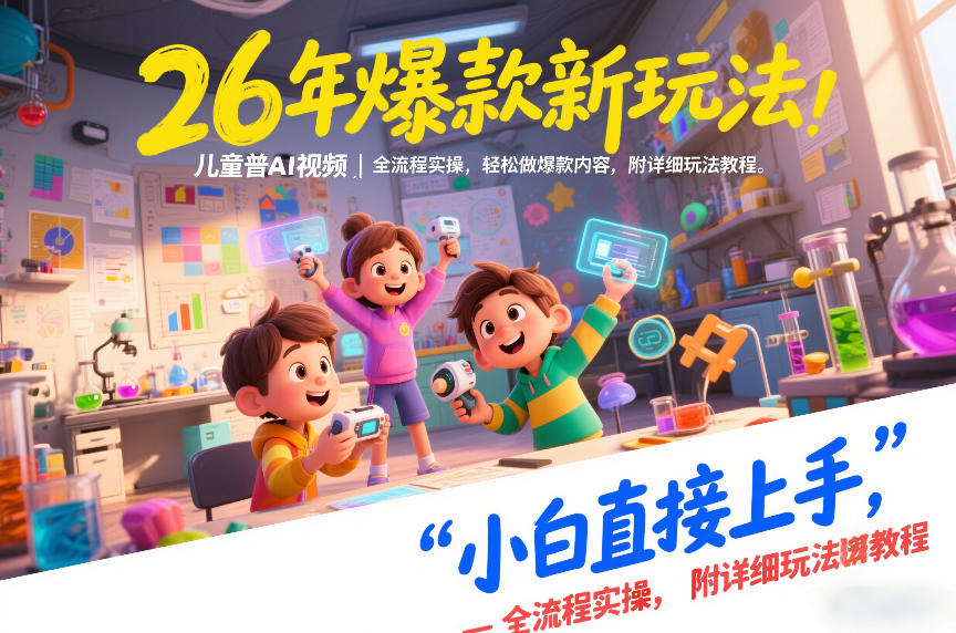 26年爆款新玩法,儿童科普AI视频,全流程实操,轻松做爆款内容,小白直接上手,附详细玩法教程-搞钱利器