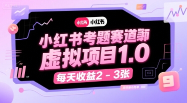 小红书考题赛道虚拟项目1.0，项目操作简单，每天收益2-3张-搞钱利器