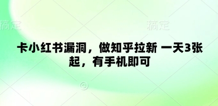 卡小红书漏洞，做知乎拉新 一天3张起，有手机即可-搞钱利器