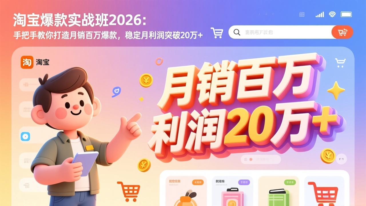 淘宝爆款实战班2026:手把手教你打造月销百万爆款,稳定月利润突破20万+-搞钱利器