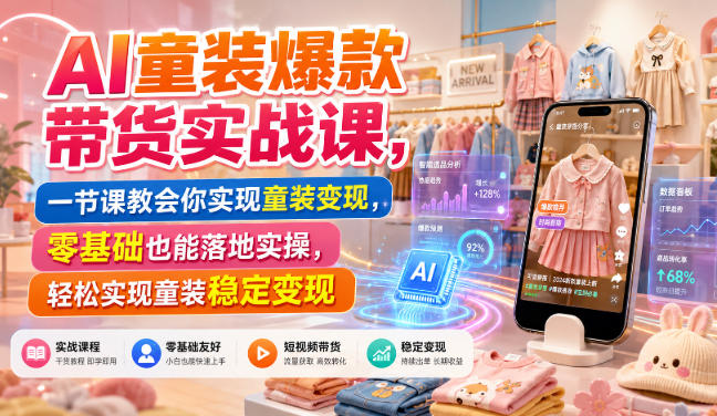 AI童装爆款带货实战课，一节课教会你实现童装变现，零基础也能落地实操-搞钱利器