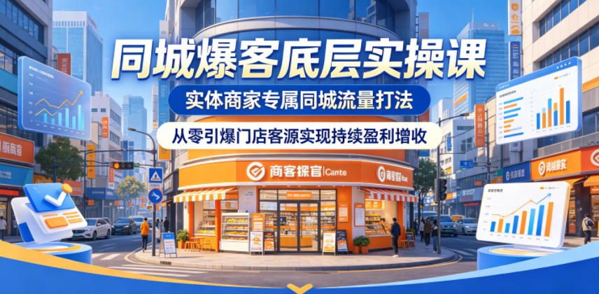 同城爆客底层实操课，实体商家专属同城流量打法，从零引爆门店客源实现持续盈利增收-搞钱利器