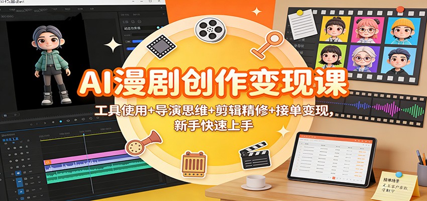 AI漫剧创作变现课：工具使用+导演思维+剪辑精修+接单变现，新手快速上手-搞钱利器