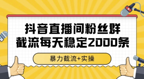 抖音直播间粉丝群暴力截流，一台电脑每天稳定2000条数据，暴力截流+实操 【揭秘】-搞钱利器