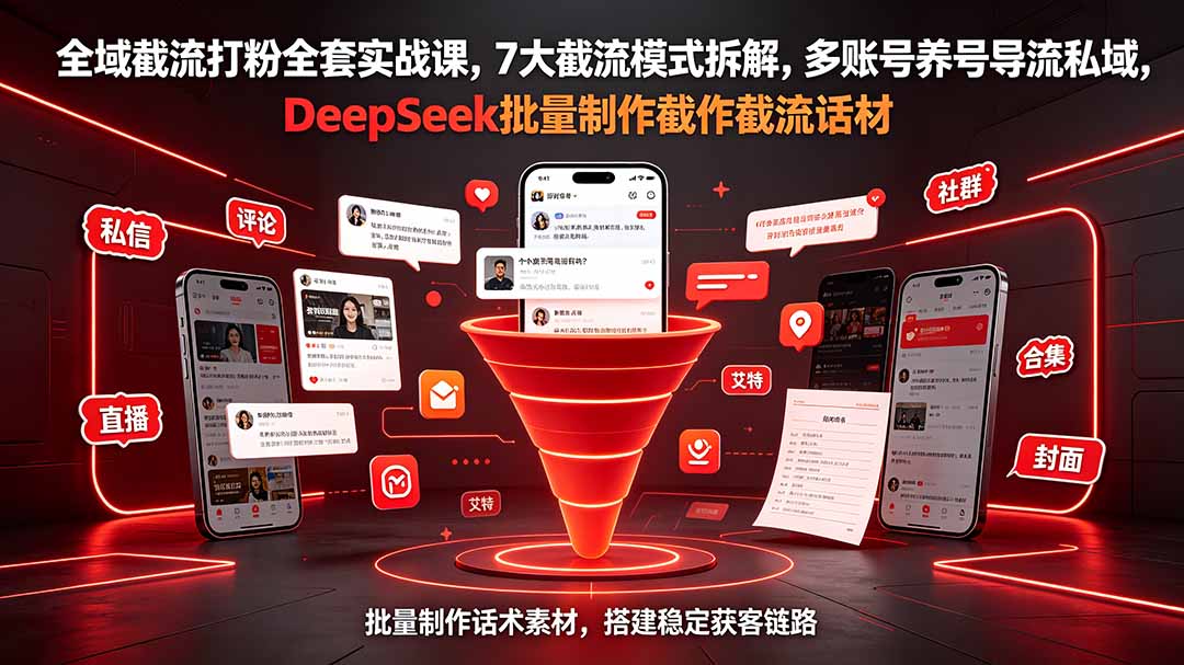 全域截流打粉全套实战课，7大截流模式拆解，多账号养号导流私域，DeepSeek批量制作截流话术素材-搞钱利器