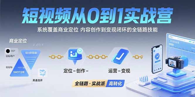 短视频从0到1的实战营：系统覆盖商业定位,内容创作到变现闭环的全链路技能-搞钱利器