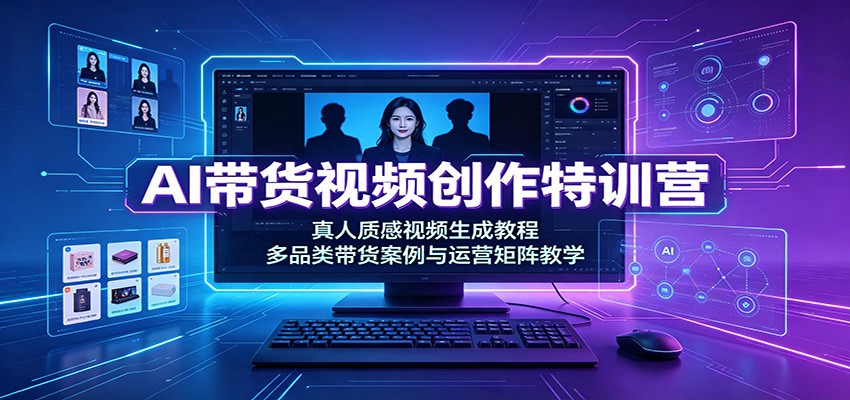 AI带货视频创作特训营：真人质感视频生成教程，多品类带货案例与运营矩阵教学-搞钱利器