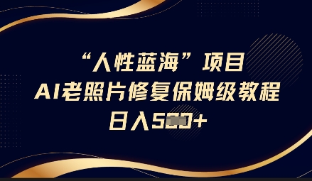 人性蓝海AI老照片修复项目保姆级教程，长期复购，轻松日入5张-搞钱利器