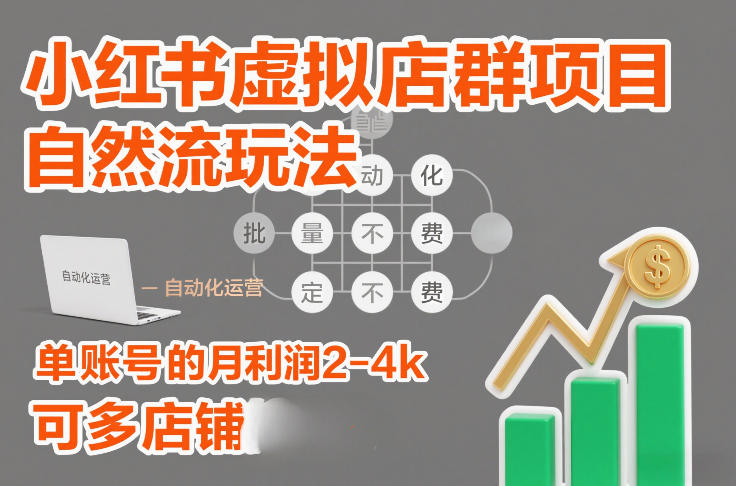 小红书虚拟店群项目，自然流玩法，批量自动化，稳定不费号，单账号的月利润2-4k，可多店矩阵-搞钱利器