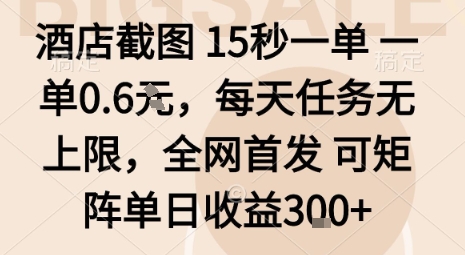 酒店截图15秒一单，一单0.6米，每天任务无上限，全网首发可矩阵单日收益3张【揭秘】-搞钱利器