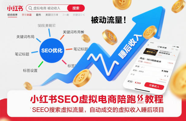 小红书SEO虚拟电商陪跑教程，实现seo搜索被动流量，自动成交的被动收入睡后项目-搞钱利器