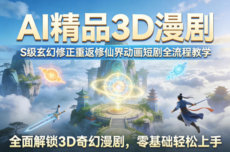 AI精品3D漫剧S级玄幻修正重返修仙界动画短剧全流程教学,全面解锁3D奇幻漫剧,零基础轻松上手-搞钱利器