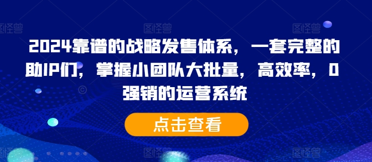 2024靠谱的战略发售体系，一套完整的助IP们，掌握小团队大批量，高效率，0 强销的运营系统-搞钱利器