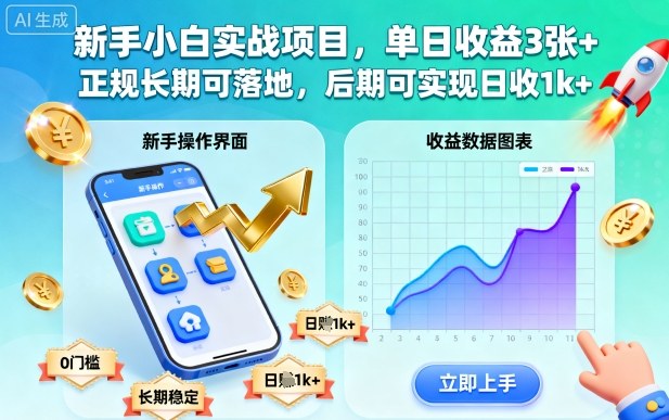 新手小白实战项目,单日收益3张+,正规长期可落地,后期可实现日收1k+【揭秘】-搞钱利器