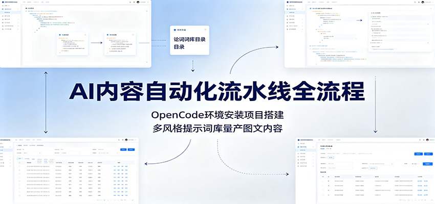 AI内容自动化流水线全流程：OpenCode环境安装项目搭建，多风格提示词库量产图文内容-搞钱利器