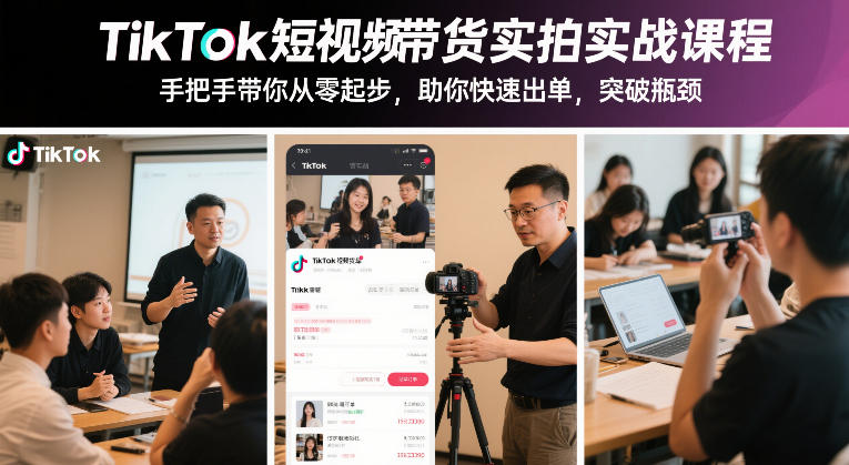 TikTok短视频带货实拍实战课程，手把手带你从零起步，助你快速出单，突破瓶颈-搞钱利器