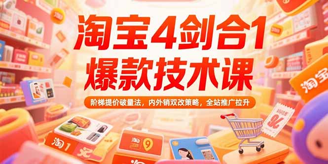 淘宝4剑合1爆款技术课73期：阶梯提价破量法，内外销双改策略 全站推广拉升-搞钱利器