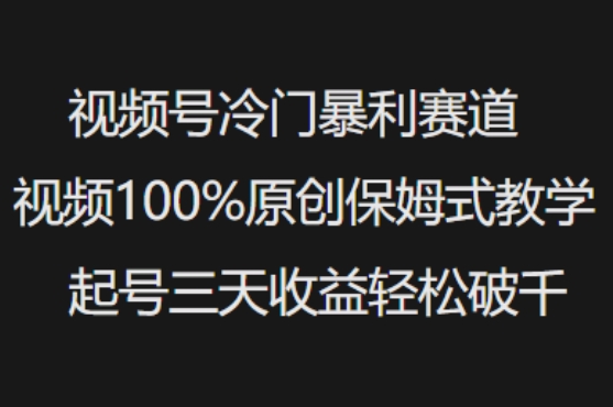 视频号冷门暴利赛道视频100%原创保姆式教学起号三天收益轻松破千-搞钱利器