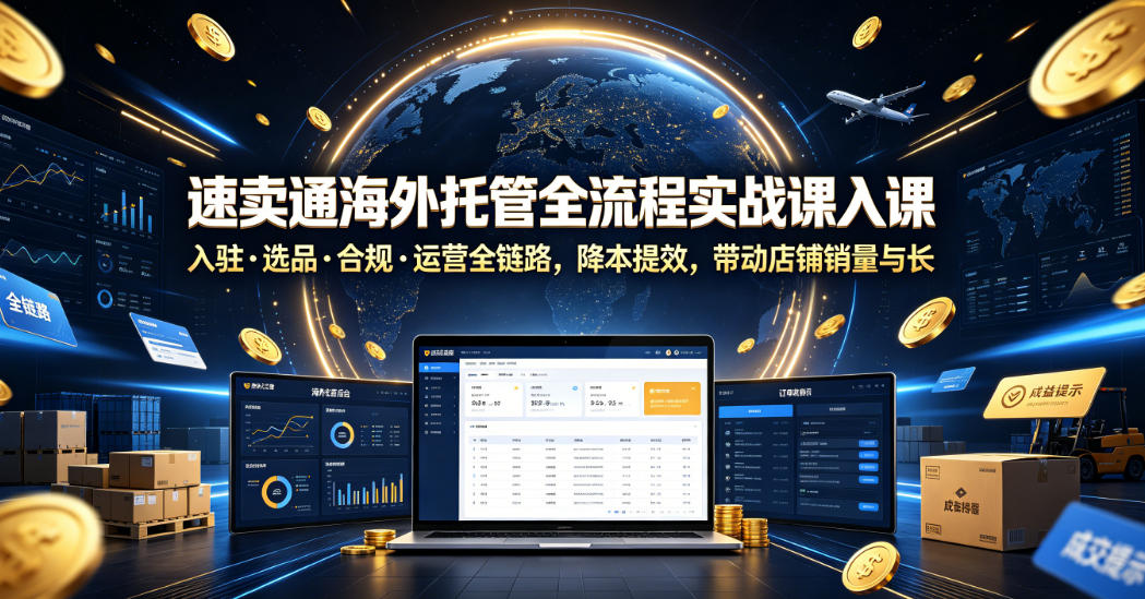 速卖通海外托管全流程实战课入驻・选品・合规・运营全链路，降本提效，带动店铺销量与收益增长-搞钱利器