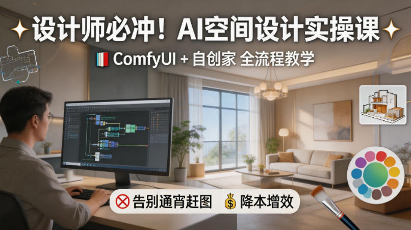 设计师必冲！AI空间设计实操课，ComfyUI+自创家全教学，告别通宵赶图，降本增效-搞钱利器