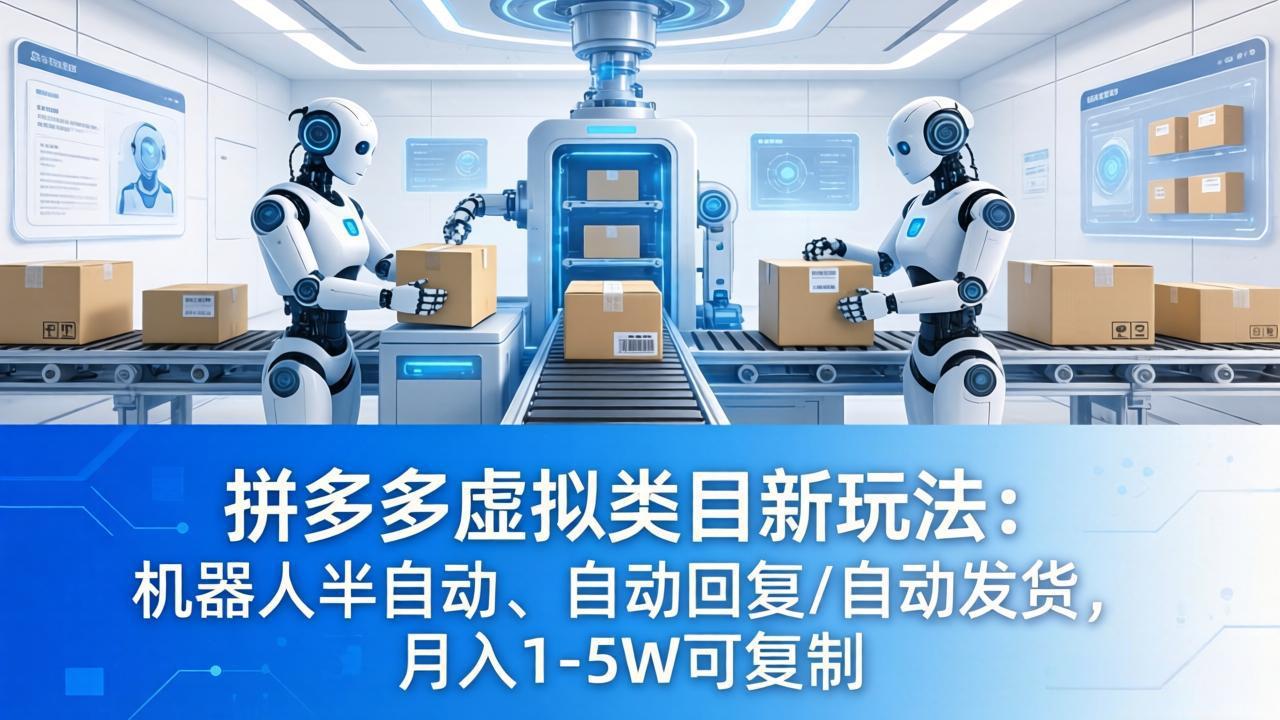拼多多虚拟类目新玩法：机器人半自动、自动回复 /自动发货，月入 1-5W 可复制-搞钱利器