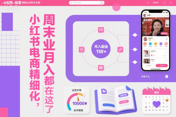 小红书电商精细化运营全流程，周末副业月入1W+，全套方法都在这了-搞钱利器