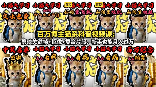 百万博主猫系科普视频课：剪映关键帧+抠像+复合片段，新手也能月入过万-搞钱利器