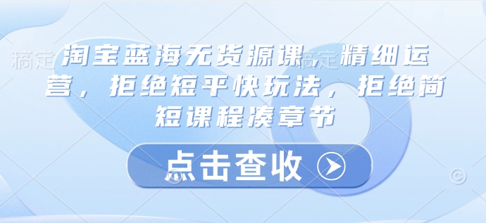淘宝蓝海无货源课，精细运营，拒绝短平快玩法，拒绝简短课程凑章节-搞钱利器