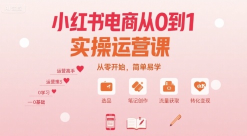小红书电商从0到1实操运营课，从零开始，简单易学-搞钱利器
