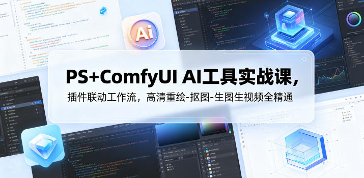 PS+ComfyUI AI工具实战课，插件联动工作流，高清重绘-抠图-生图生视频全精通-搞钱利器