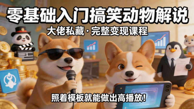 零基础入门搞笑动物解说，大佬私藏完整变现课程，照着模板就能做出高播放-搞钱利器