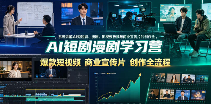 AI短剧漫剧学习营，系统讲解AI短剧、漫剧、影视预告片、爆款短视频与商业宣传片的创作全流程-搞钱利器