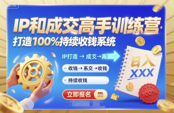 带你成为IP和成交高手的训练营，打造100%持续收钱系统-搞钱利器