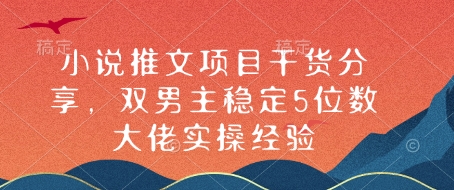 小说推文项目干货分享，双男主稳定5位数大佬实操经验-搞钱利器
